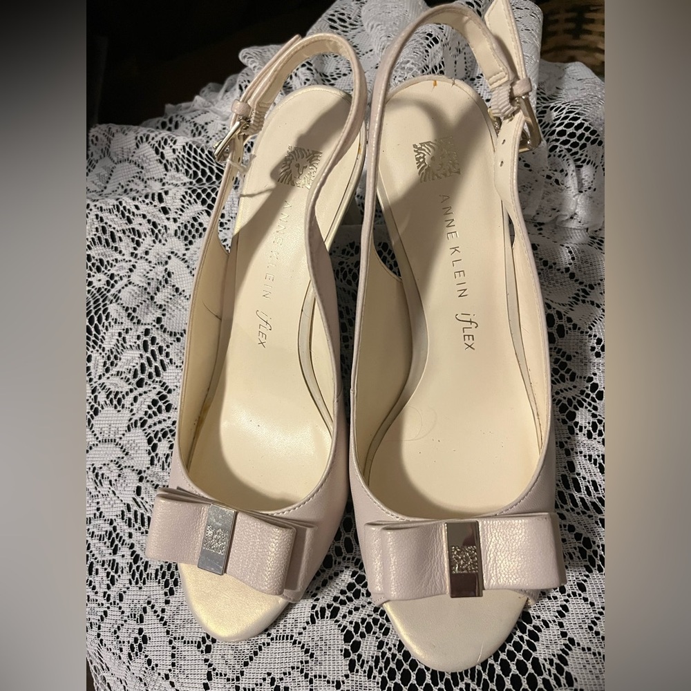 Anne Klein Cream Peep Toe Heels